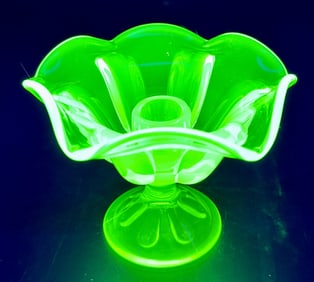 Viking Epic Green Vaseline Glass Candle Holder