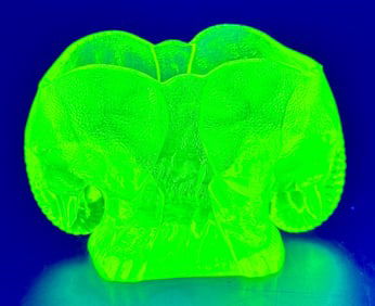 Yellow Vaseline Glass 2 Elephant Toothpick Holder