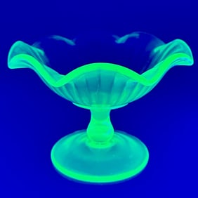 Vintage Marigold Green Vaseline Glass Compote