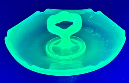 Green Vaseline Glass Relish Dish