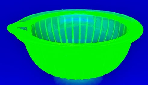 Green Vaseline glass Ribbed Batter Mixing Bowl