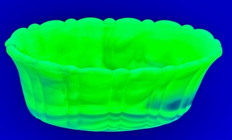 Akro Agate Green Slag Vaseline Oval Dish