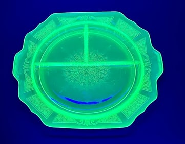 Green Vaseline Glass Princess Three Divided Plate