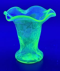Green Vaseline Glass Ruffle Vase