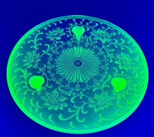 Vintage Green Vaseline Glass Cake Stand