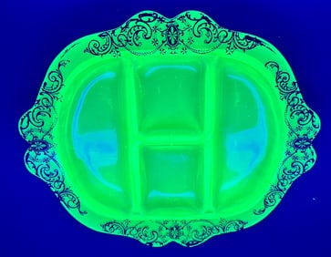Green Vaseline Glass Divided Snack Platter