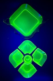 Green Vaseline Glass Appetizer Serving Set