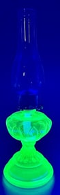B&P Green Vaseline Glass Hurricane Lamp