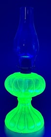 Vintage Green Vaseline Glass Hurricane Lamp