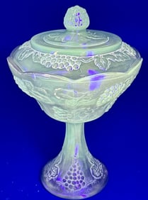 Iridescent Blue Carnival Vaseline Glass Compote