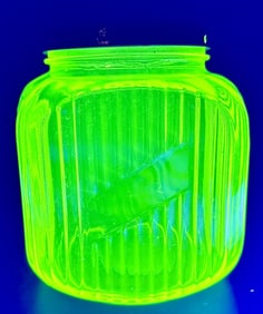 Hoosier Green Vaseline Glass Cookie Jar