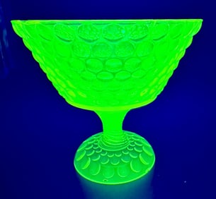 Yellow Vaseline Glass Hobnail Compote