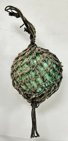 Antique Japanese Green Glass Fishing Float in Rope