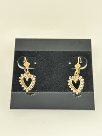 Pair Heart Shaped Diamonds in 10k Gold Earrings