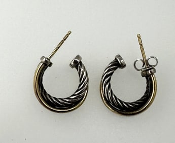 David Yurman Two Tone 18k Gold Earrings