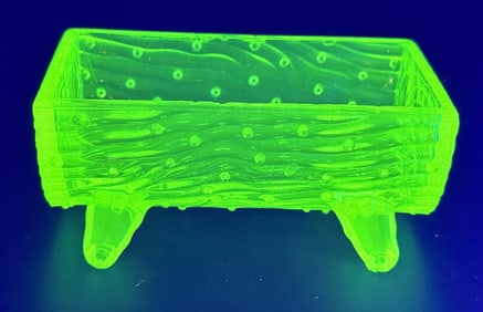 Green Vaseline Glass Log Trough Sugar