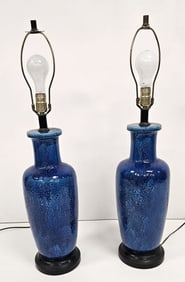 Pr Blue Bitossi Aldo Londi Style Table Lamps