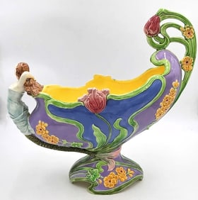 Art Nouveau French Majolica Mermaid Centerpiece