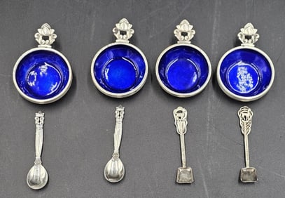4 pc Set Georg Jensen Acorn Salt Cellars