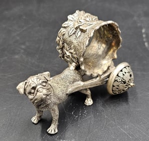 Silverplate Napkin Ring Dog Pulling a Wagon