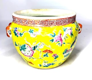 Yellow Ground Handpainted Chinese Ceramic Jar