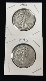 2 1943 Walking Liberty Half Dollar Coins