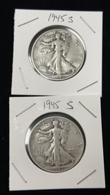 2 1945-S Walking Liberty Half Dollar Coins
