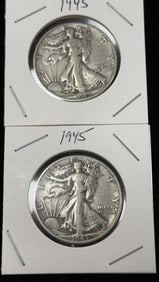 2 1945 Walking Liberty Half Dollar Coins