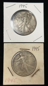 2 1945 Walking Liberty Half Dollar Coins