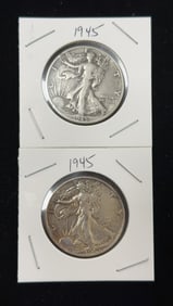 2 1945 Walking Liberty Half Dollar Coins