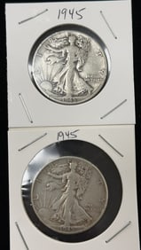 2 1945 Walking Liberty Half Dollar Coins