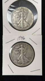 2 1946 Walking Liberty Half Dollar Coins