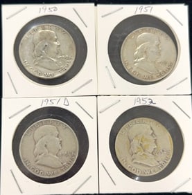 4 Franklin Half Dollar Coins