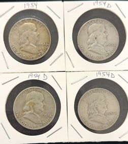 1954 and 3 1954-D Franklin Half Dollar Coins