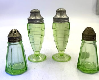 Pair of Vaseline Glass Salt & Pepper Shakers