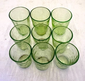 9 Depression Glass Shot Glasses