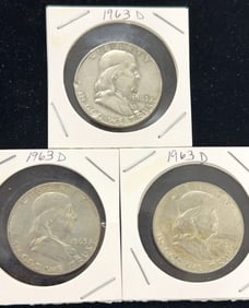 3 1963-D Franklin Half Dollar Coins