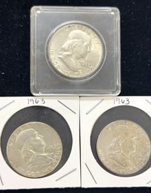 3 1963 Franklin Half Dollar Coins