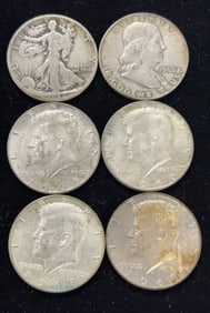 6 US Half Dollar Coins