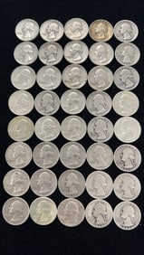 40 90% Silver Washington Quarter Dollar Coins