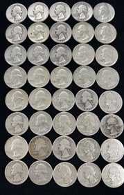 40 90% Silver Washington Quarter Dollar Coins