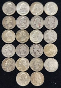 22 90% Silver Washington Quarter Dollar Coins