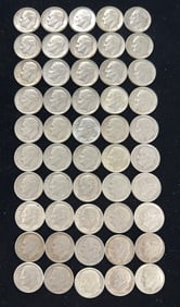 50 90% Silver Roosevelt Dime Coins