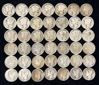 42 90% Silver Mercury Dime Coins