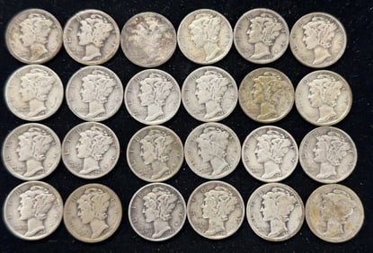 24 90% Silver Mercury Dime Coins