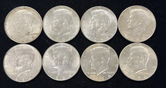 8 90% Silver Kennedy Half Dollar Coins