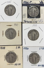 6 Standing Liberty Quarter Dollar Coins