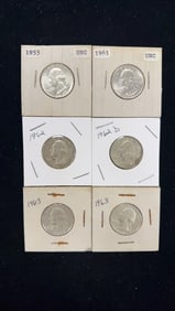 6 90% Silver Washington Quarter Dollar Coins