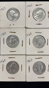 6 90% Silver Washington Quarter Dollar Coins