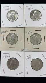 6 90% Silver Washington Quarter Dollar Coins